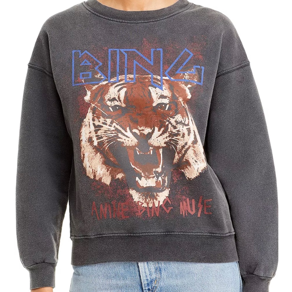 Anine Bing Gray Sweatshirt with Tiger Graphic